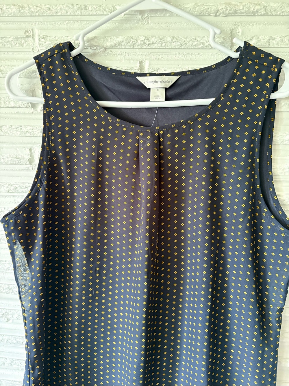 Christopher & Banks Navy Tank Top with Yellow Dot Print